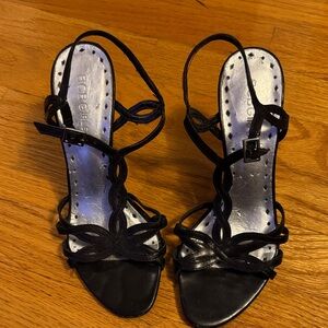 BCBG Black Strappy Knot-Detail Slingback Heels